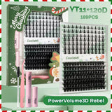 CoolleMi Rebel 189PCS DIY Lash Clusters Kit | 3D Wispy Eyelashes Extensions | Makeup Eyelash Extension | Waterproof Bond & Seal with Remover & Tweezers Cosmetic