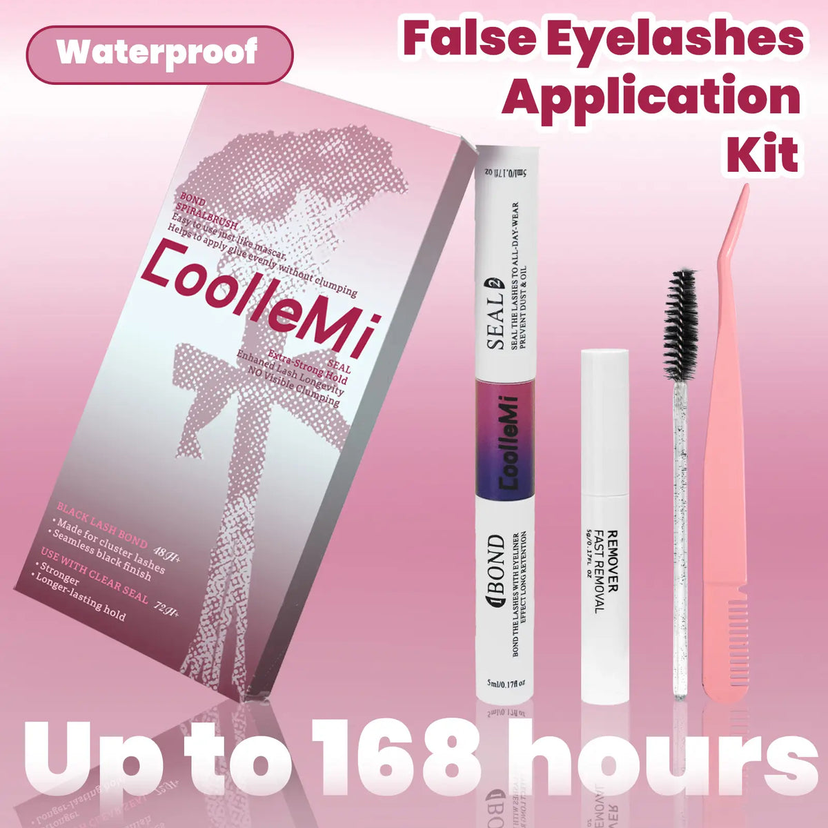 CoolleMi Waterproof False Eyelash Application Kit | Long Lasting | Bond, Clear Seal & Remover Included | Beginner Friendly