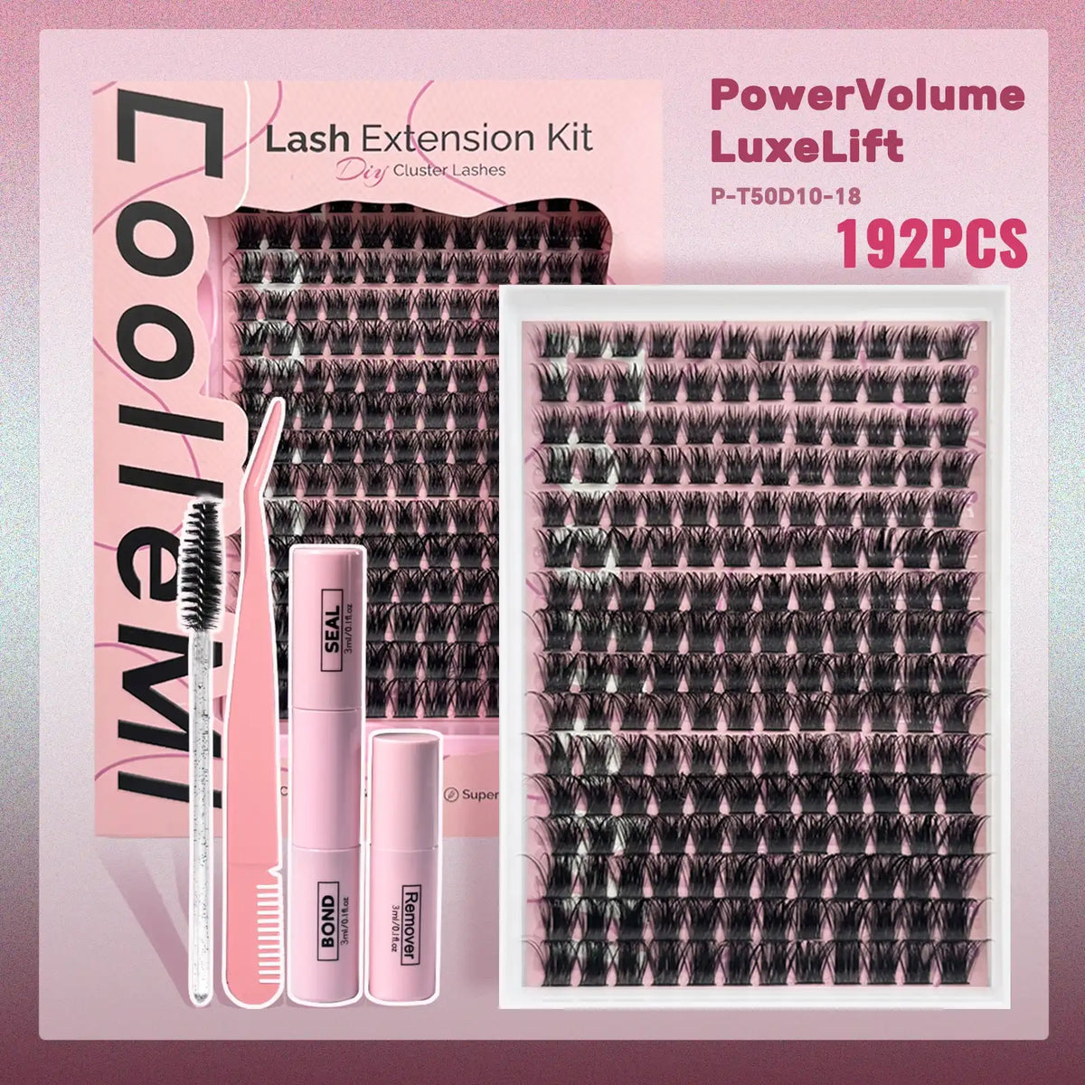 CoolleMi LuxeLift 192PCS DIY Lash Clusters Kit | Natural Eyelashes Extensions | Makeup Eyelash Extension | Waterproof Bond & Seal with Remover & Tweezers Cosmetic
