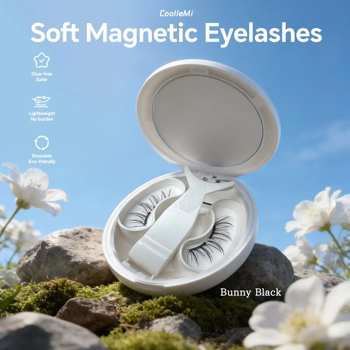 CoolleMi Bunny Black Magnetic Lashes | Zero Mess & Reusable | Viral Manga-Style 3D Spiky Lashes for a Nature Look