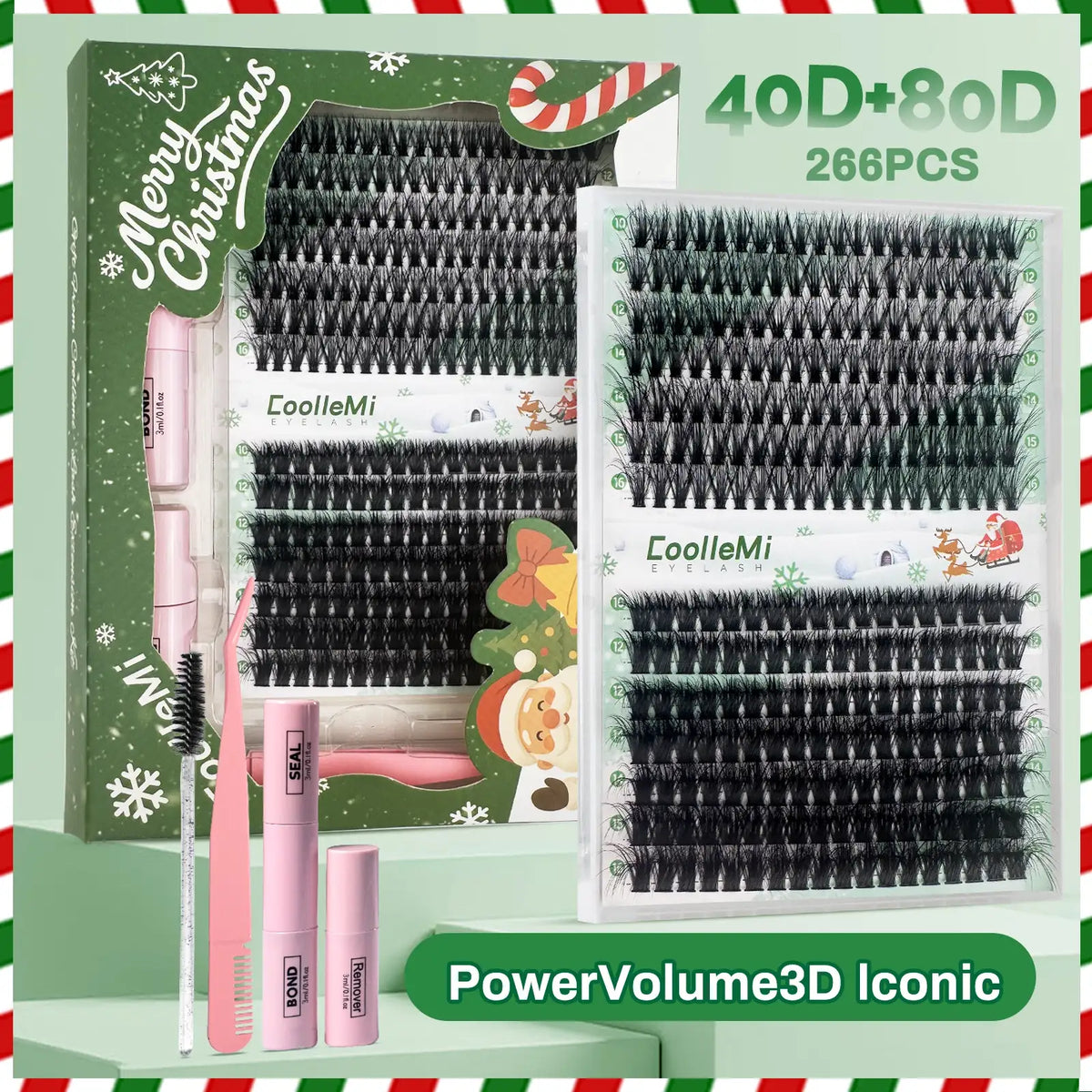 CoolleMi Iconic 196-266PCS DIY Lash Clusters Kit | PowerVolume Eyelashes Extensions | Makeup Eyelash Extension | Waterproof Bond & Seal with Remover Tweezers Brush Cosmetic