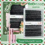 CoolleMi Iconic 196-266PCS DIY Lash Clusters Kit | PowerVolume Eyelashes Extensions | Makeup Eyelash Extension | Waterproof Bond & Seal with Remover Tweezers Brush Cosmetic