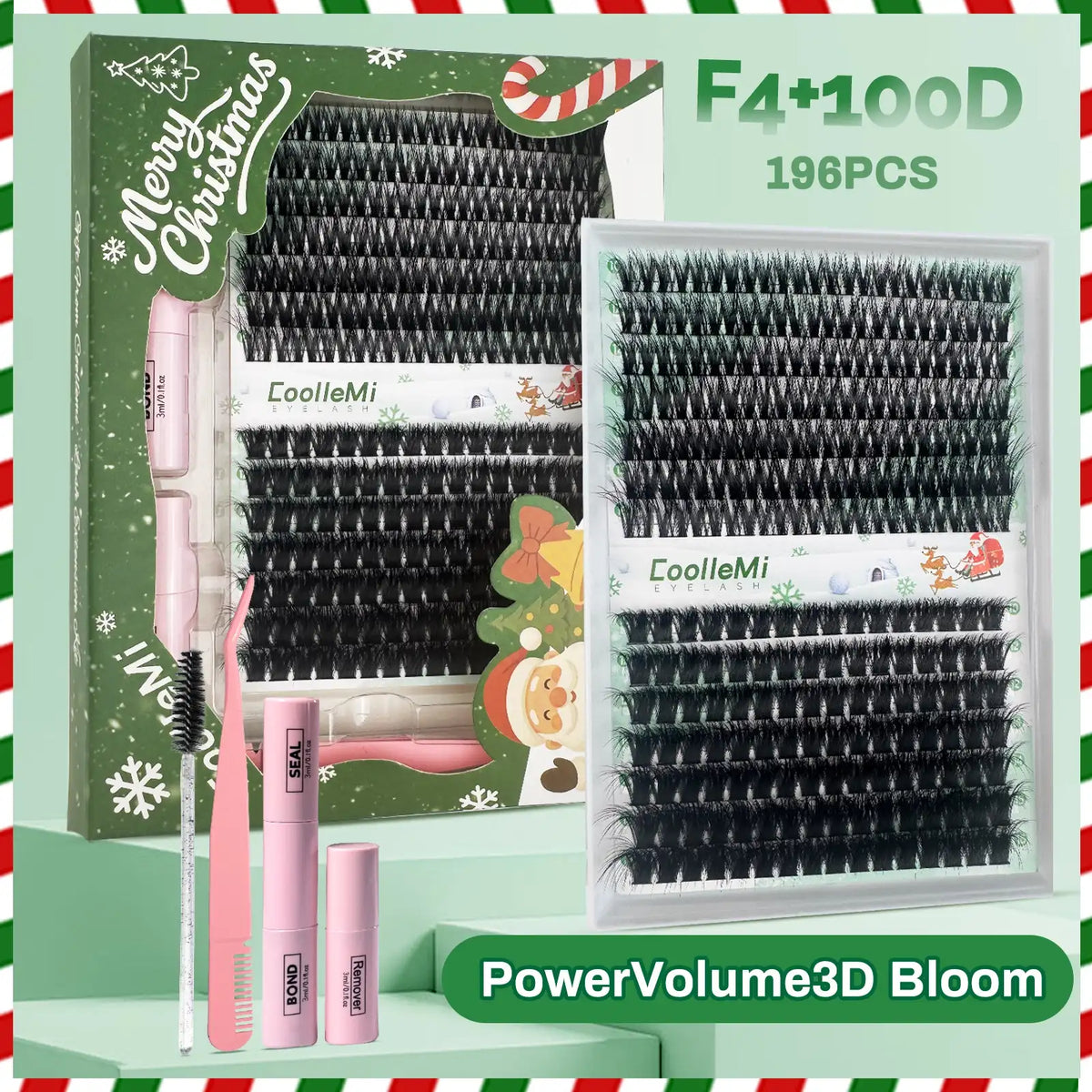 CoolleMi Bloom 196PCS DIY Lash Clusters Kit | Wispy Natural Eyelashes Extensions (F4 & 120D) | Makeup Eyelash Extension | Waterproof Bond & Seal with Remover & Tweezers Cosmetic