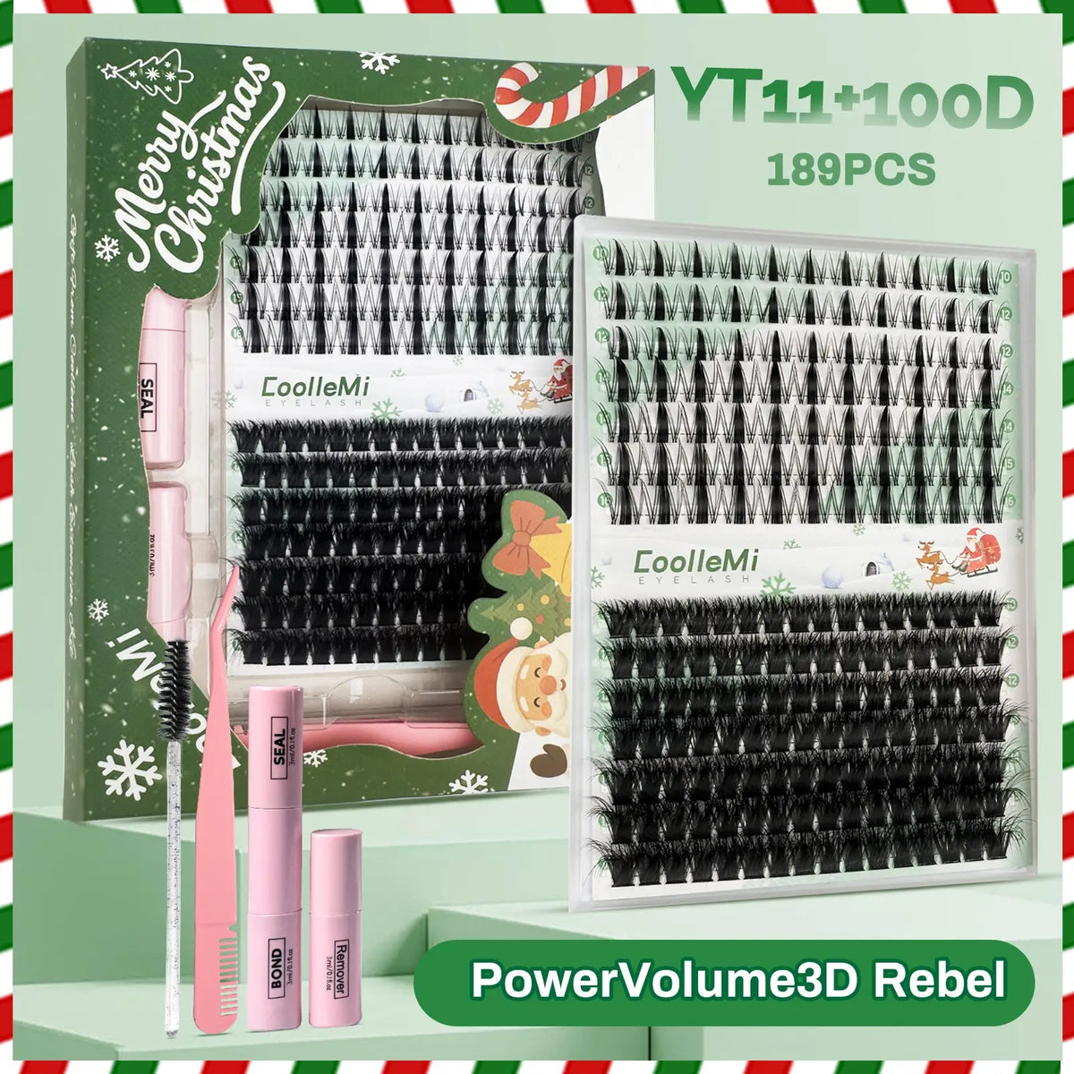 CoolleMi Rebel 189PCS DIY Lash Clusters Kit | 3D Wispy Eyelashes Extensions | Makeup Eyelash Extension | Waterproof Bond & Seal with Remover & Tweezers Cosmetic